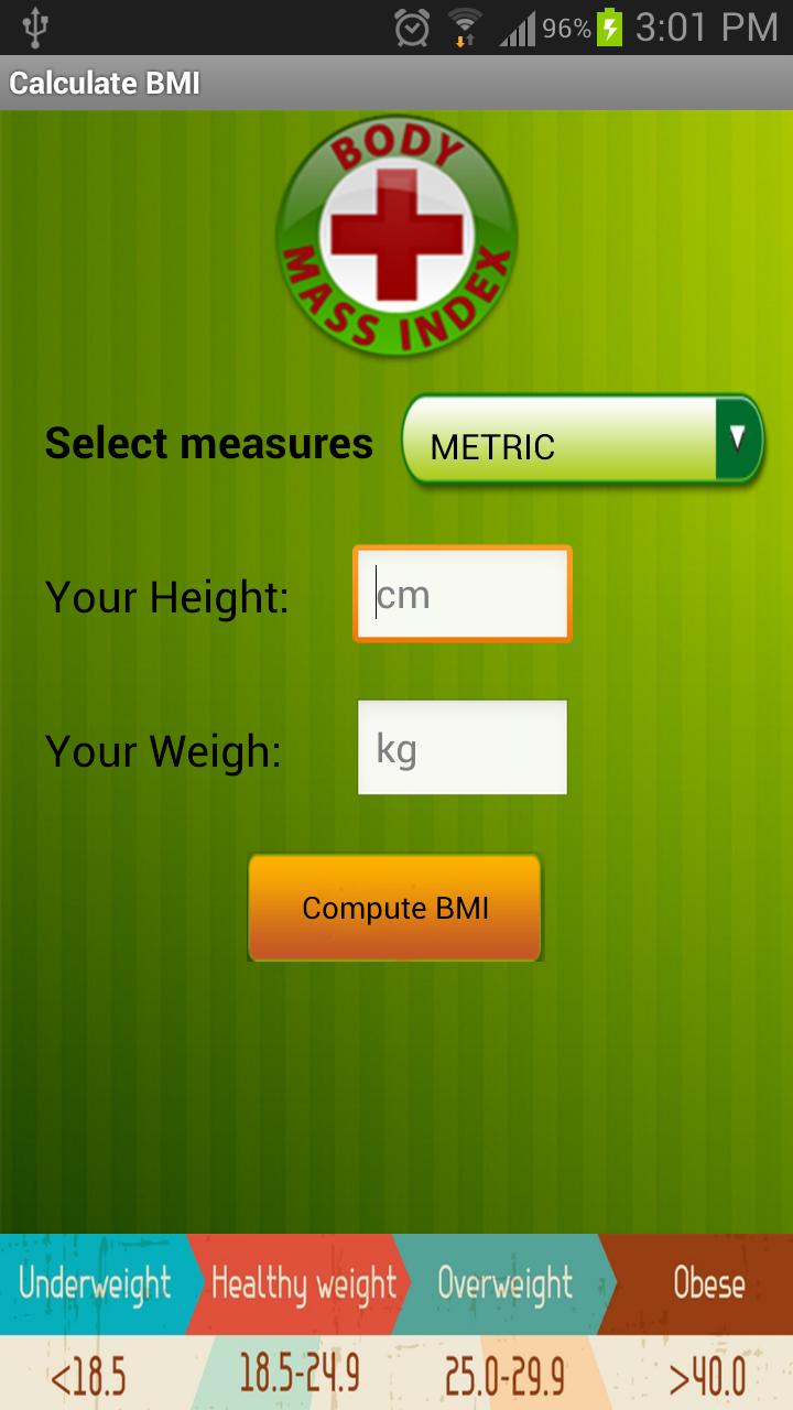 Calculate body mass index(BMI)